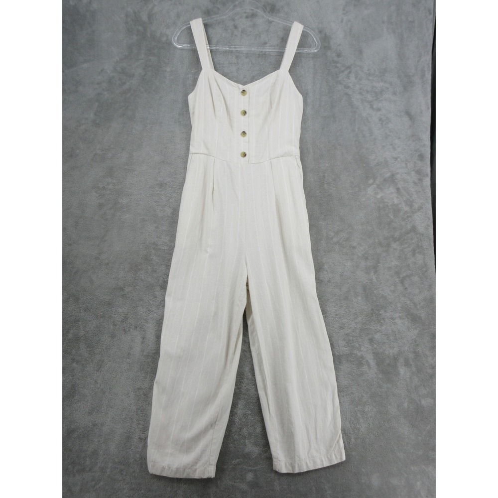 Old Navy Jumpsuit Womens Size Small Petite Cream Sleeveless Linen Blend Boho